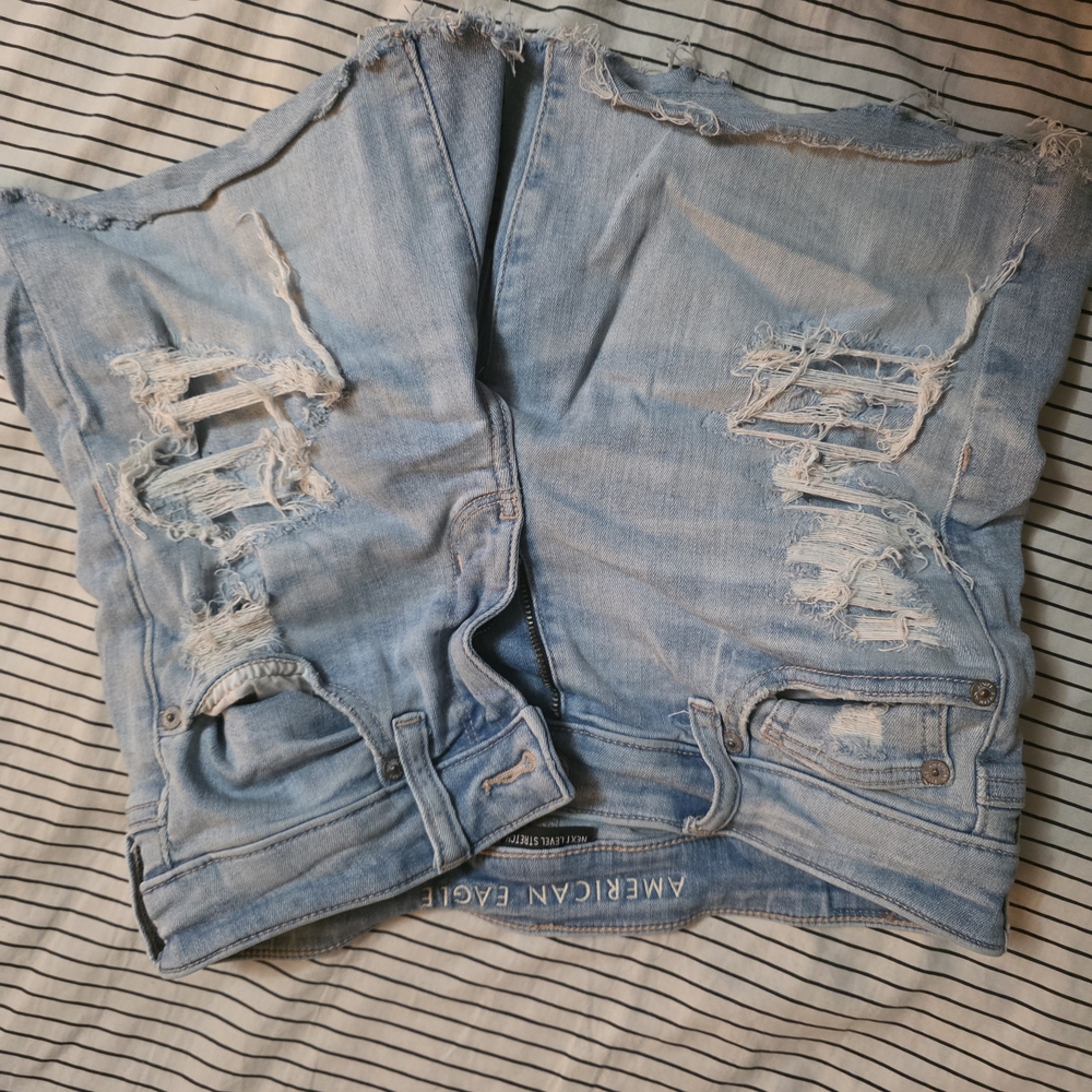American Eagle Outfitters Light Blue Distressed Denim Shorts